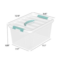 Kekow 14 Quart Latching Storage Box, Stackable Bin with Green Latch Lid, 6 Pack