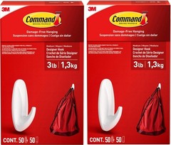 2 Boxes 3M Command 50 Medium Hooks & 50 Strips/Box Total 100 Hooks & 100 Strips