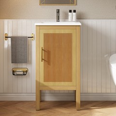 18 Inch Natural Wood Bathroom Vanity Cabinet with Ceramic Sink Adjustable Shelf