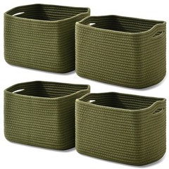 4 PCS Green Woven Cotton Rope Small Storage Book Basket 12.5×9.1×7.9 Inch