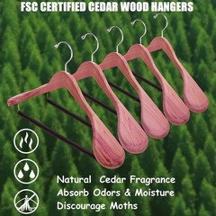 Cedar Suit Hangers Extra Wide Shoulder Wood Clothes Coat Jacket 5 Pack
