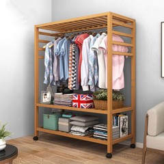 Bamboo Clothes Rail Scarf Cart Hanging Garment Coat Rack w 3 Tier Storage Shelf