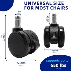 Office Chair Brake Twin Caster Wheels,Universal Fit 2 Inch Castors Replacemen…