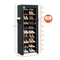 CASAMAYA Shoe Rack with Covers, 10 Tiers Tall 17.7″W – 10 Tier, Black