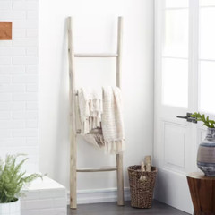 59 In. White Handmade Teak Wood 4 Rack Ladder Free Shipping New