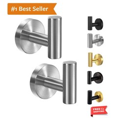 Contemporary Matte Towel Hooks for Bathroom or Kitchen – 2 Pack Stainless Steel