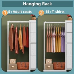 2-in-1 Tall Dresser Clothes Rack 4 Drawer Storage Anti-Tip Small Space New