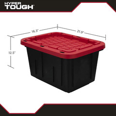 Hyper Tough 12 Gallon Storage Bin w/ Snap Lid, Black/Red Heavy Duty Container