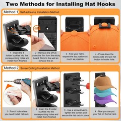 2PCS Hat Organizer For Baseball Caps Wall Rack Holds 16 Hat Adhesive Screw Mount