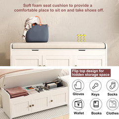 Stylish 41.3″ Shoe Bench with Lift Top Storage & Cushioned Seat, White