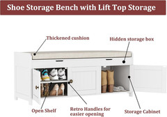 Stylish 41.3″ Shoe Bench with Lift Top Storage & Cushioned Seat, White