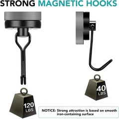 DIYMAG Black Magnetic Hooks Heavy Duty 120LBS Strong Magnets 8 Pack Swivel Hooks