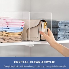 HBlife 4 Pack Closet Organizers and Storage, Clear Shelf Dividers, Vertical Purs