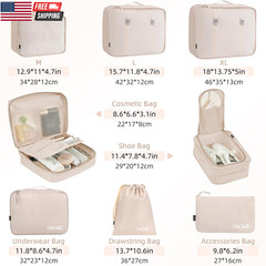 8 Set Packing Cubes Luggage Packing Organizers for Travel Accessories-Cream