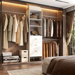 48-96 in Closet System with 3 Wooden Drawers ＆ 3 Expandable Hanging Rods ＆Towers