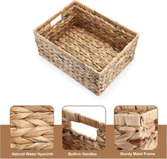Natural Water Hyacinth Storage Basket with Handles – Stylish Home Organizer