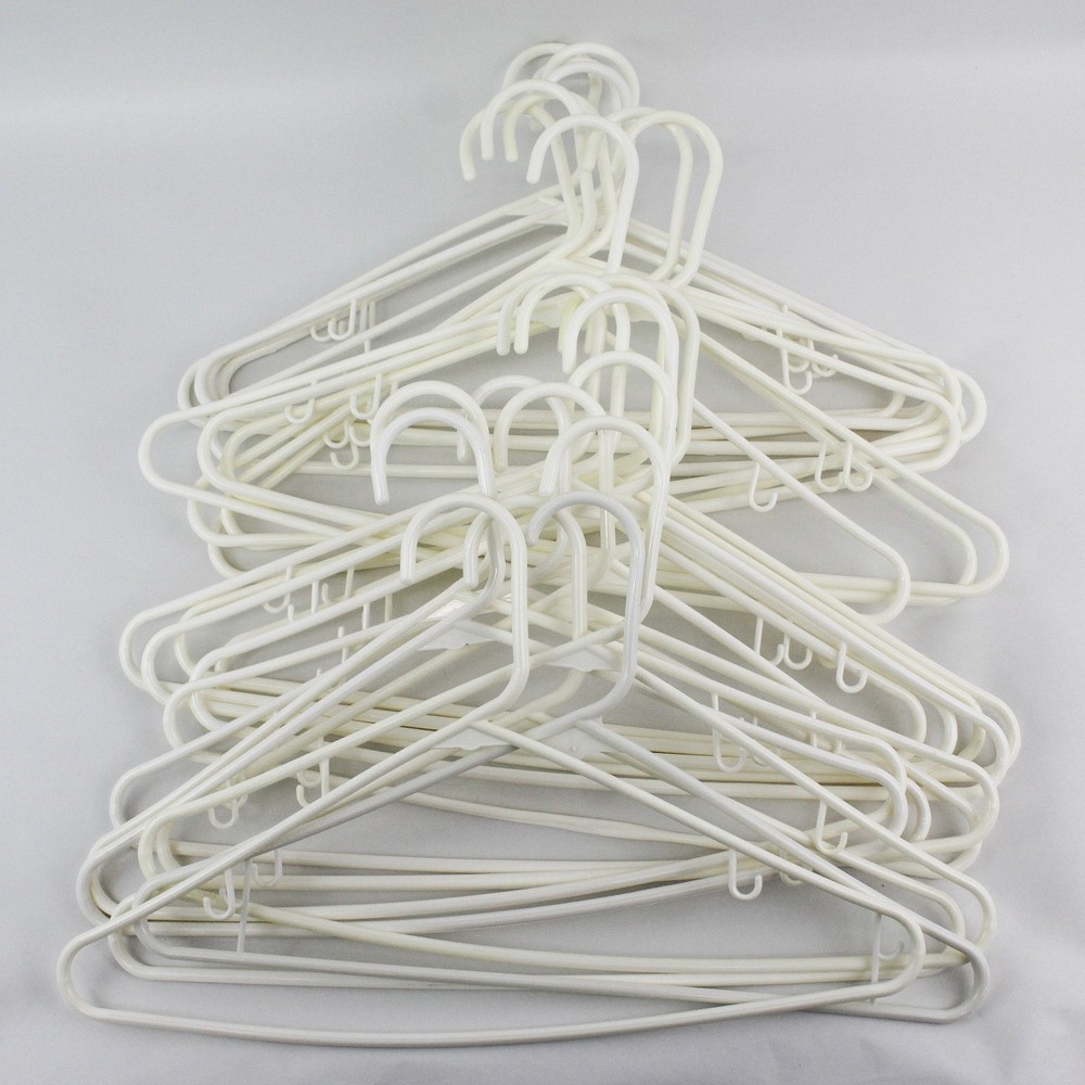 Lot of 25 White Plastic Tubular Clothes Hangers Shirts and Pants