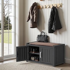 Shoe Storage Cabinet Waterproof UV-Resistant Bench Indoor Outdoor Modern Black