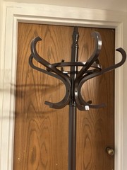 Free Standing Coat Rack Rotating Umbrella Stand Walnut Colored Solid Wood