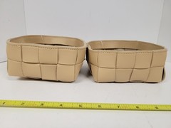 Set of 2 Small Faux Leather Woven Storage Baskets 5.5″ x 5.5″ x 3″