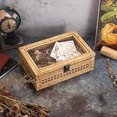Handwoven Rattan Storage Box with Clear Lid & Metal Latch – Small Organizer