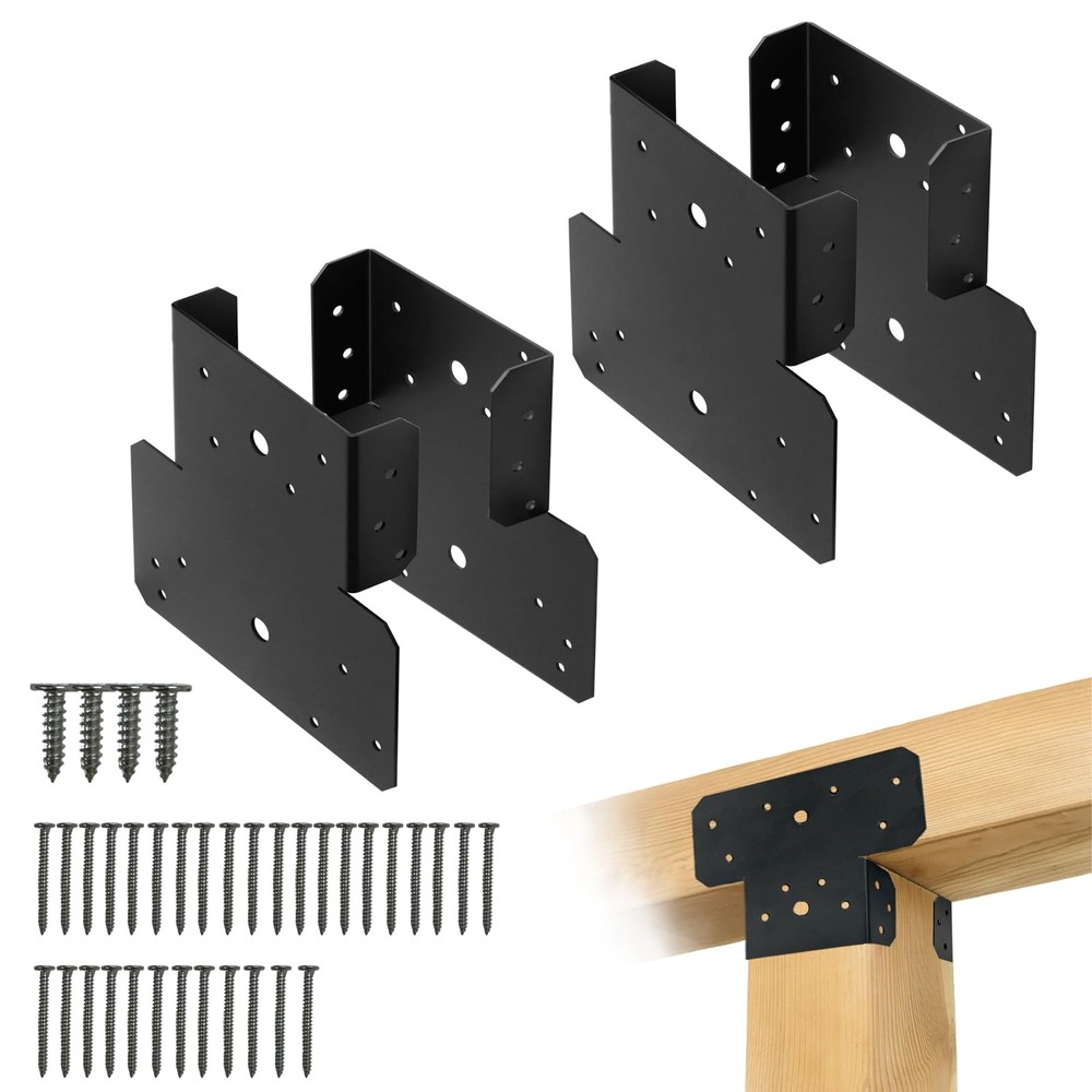 Pergola Brackets, 4 Pcs 6×6 Heavy Duty 3Way T Brackets, Adjustable Steel T Sh…