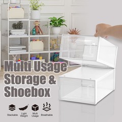 6PCS MED Foldable Stackable Plastic Shoe Box Storage Organizer Transparent Case