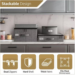 Gray Fabric Dinnerware Storage, 12 In. X 6.25 In. China Plate Container Organize