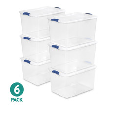 6 Pack Sterilite 66 Qt Clear Latch Storage Bin Tote Box w/ Blue Lid Latches