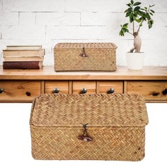 9.1 Inch Rectangular Shape Seagrass Storage Basket with Lid Hand Woven Small …