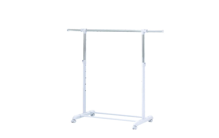 Adjustable Metal Rolling Garment Clothes Rack with Wheels Chrome White