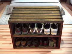 Rustic Wooden Shoe Rack Bench – 2-Tier Entryway Organizer in Dark Walnut – 28″
