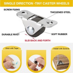 8 PCS Mini Rigid Non Swivel Rubber Caster Wheels Steel Top Plate 1/2 Inch