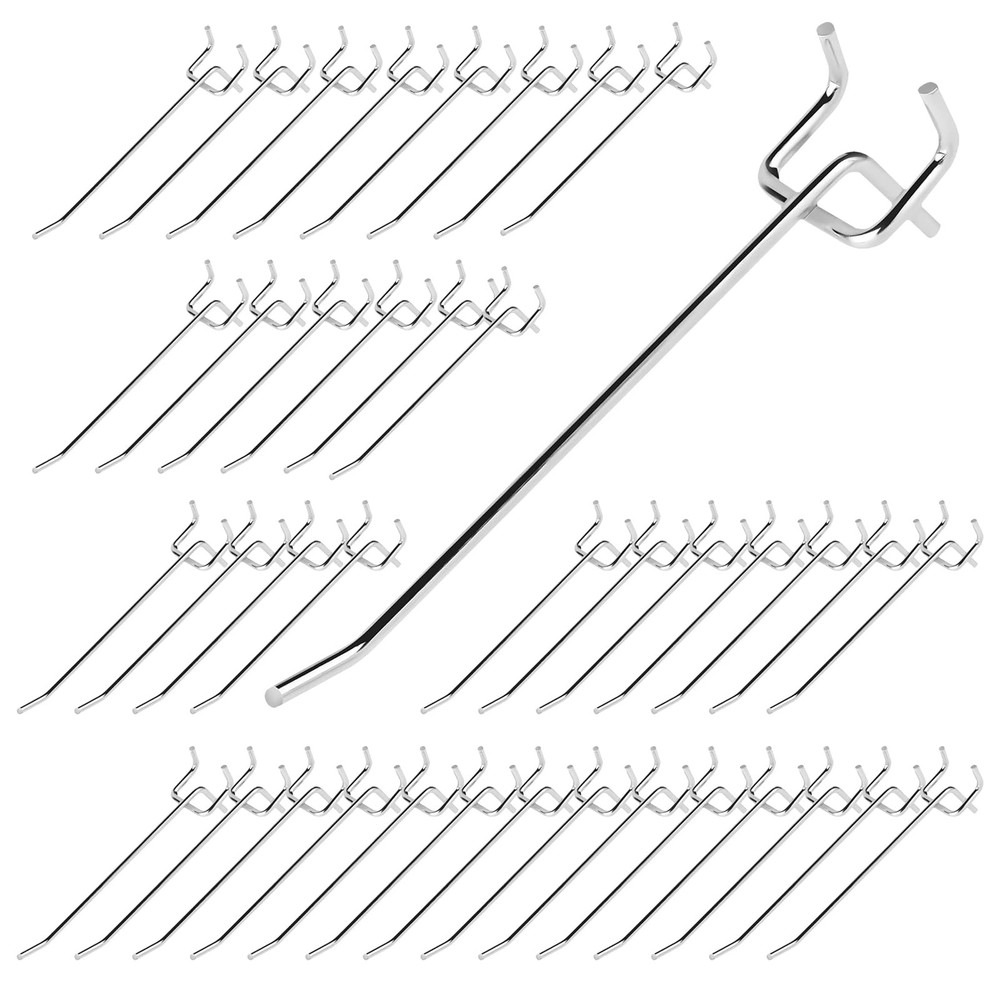 40 PCS 6 Inch/150mm Stainless Steel Pegboard Display Hooks Fits 1/8 & 1/4 In