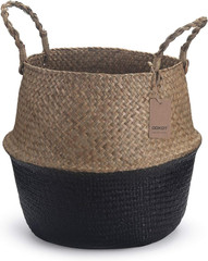 Natural Woven Seagrass Basket with Handles – 9″x11″ Black Storage Solution