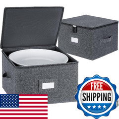 China Charger Plate Storage Containers, Hard Shell, 13″W x 8″H, 2-Pack Gray