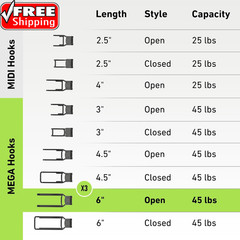 MEGA 6 in Open Hooks, 45 Lb Heavy Duty Magnetic Hooks for Steel Surfaces, Patent