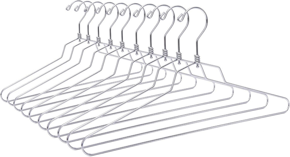 16″ Quality Metal Hangers, 10-Pack, Swivel Hook, Stainless Steel Heavy Duty
