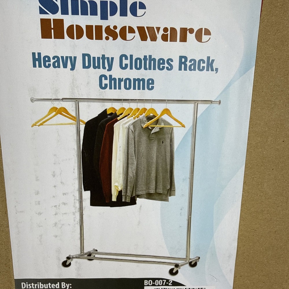 Simple Houseware Standard Rod Garment Rack – Heavy Duty – Chrome New In Box