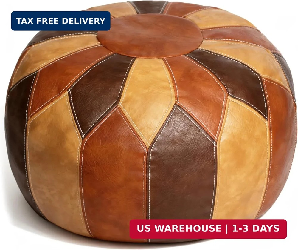 Thgonwid Unstuffed Moroccan Faux Leather Pouf Ottoman Cover with Storage – Boho