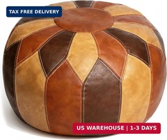 Thgonwid Unstuffed Moroccan Faux Leather Pouf Ottoman Cover with Storage – Boho