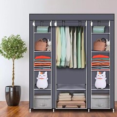 Portable Closet Wardrobe Clothes Rack Storage Organizer W/Shelves Fabric, Grey