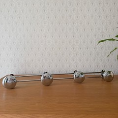 Vintage Chrome Wall Coat Hooks French Mid Century 4 Hook Rack 60cm 2107262