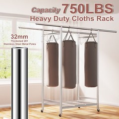 Heavy Duty Stainless Steel Clothes Rack Garment Rack with Wheel 750Lbs Load