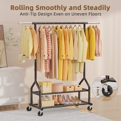 Heavy Duty Rolling Clothes Rack, Adjustable Metal Hanger, 556 LBS Capacity, Port