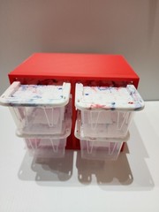 4 x Lowe’s Teeny Tote Mini Totes New, Clear Tye Dye Lids W/ 3D Printed Red Rack