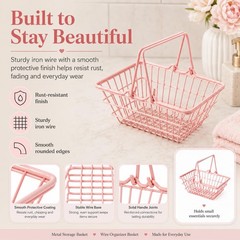 Pink Mini Shopping Basket, 9.25″ x 6.29″ x 3.54″ Metal Wire Basket with Handl…