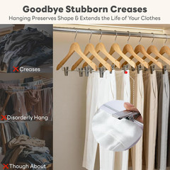 12 Pack Premium Wooden Suit Hangers with Clips for Dresses, Coats, and Pants