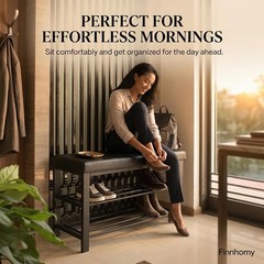 Cushioned Storage Bench for Shoes with Metal Frame and Faux Leather Top