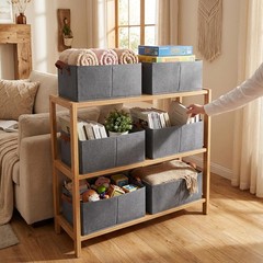 4 Pack Large Capacity Closet Storage bins, 18 x 11 x 8 inches, Grey